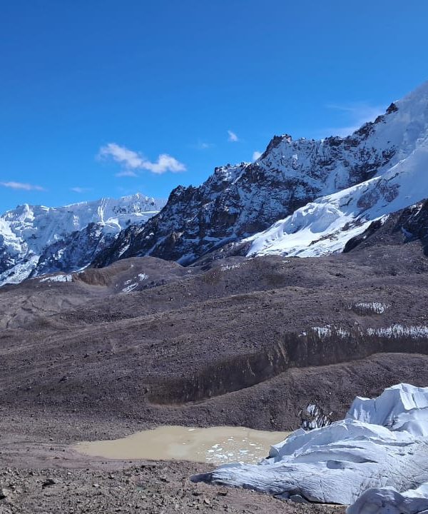 Chumpe Mountain rising over alpine valleys in Cusco, Peru