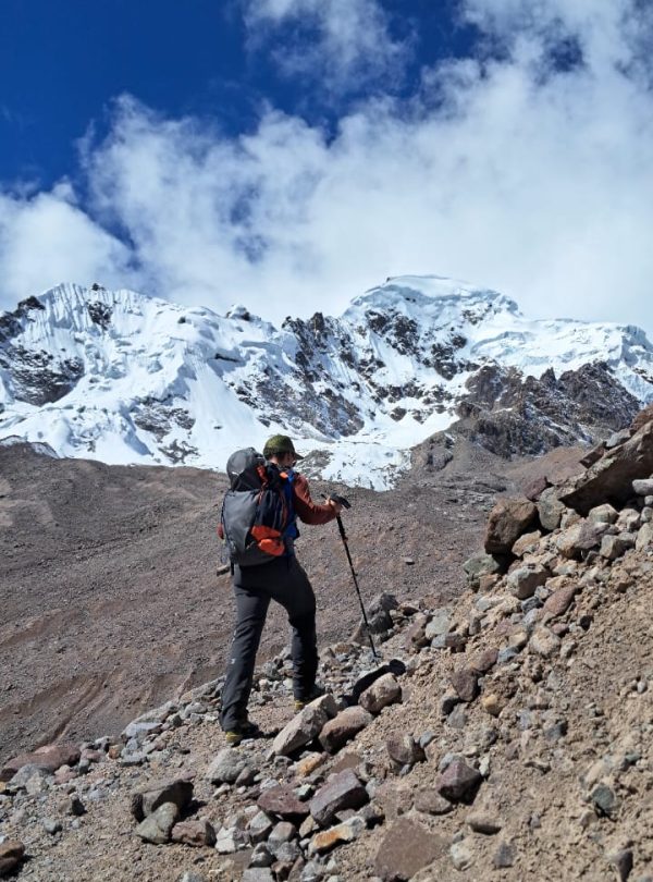 Climbers approaching Chumpe summit in the Vilcanota range